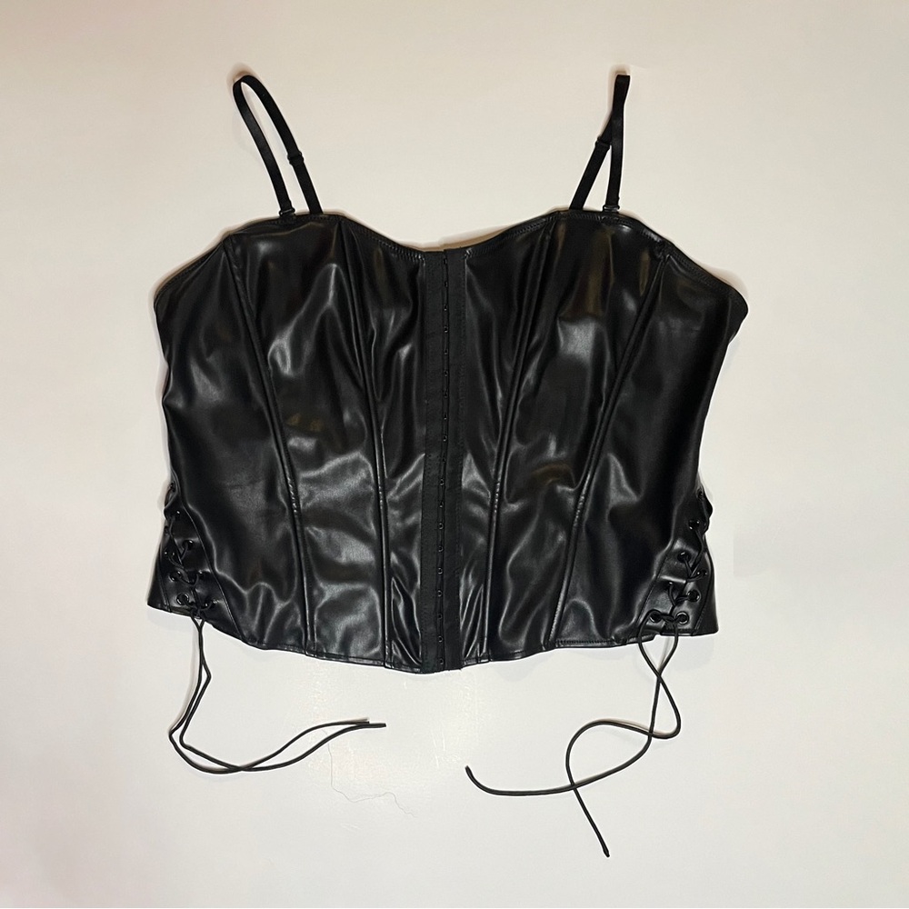 Faux Leather Zip Up Corset 2XL